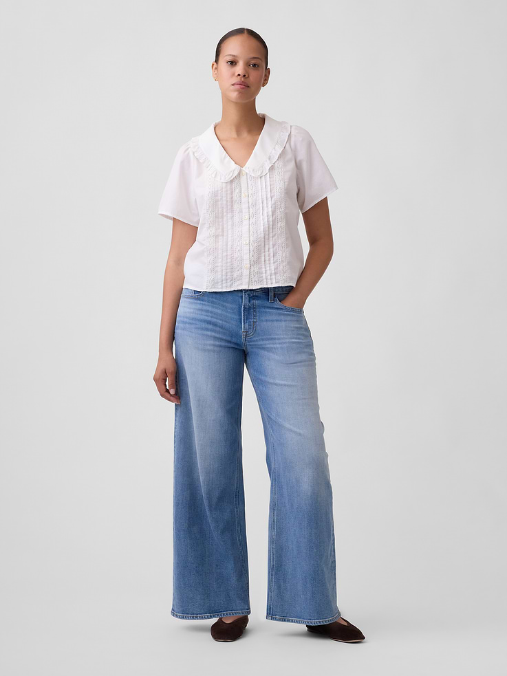 Image number 1 showing, Curvy Mid Rise Wide-Leg Jeans