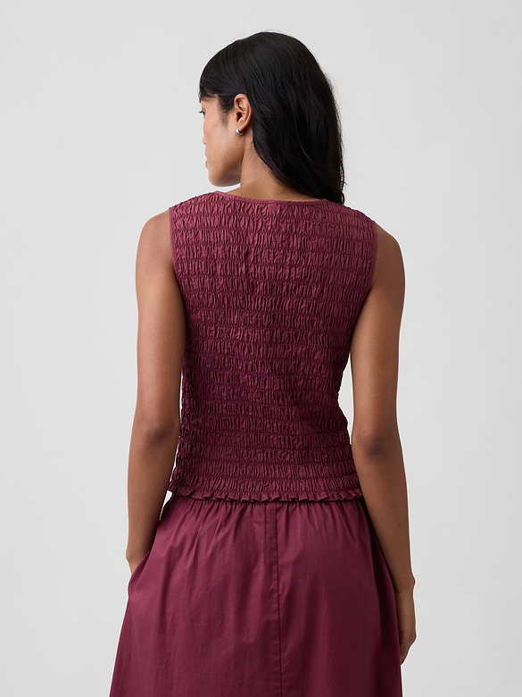 Smocked Sleeveless Boatneck Top