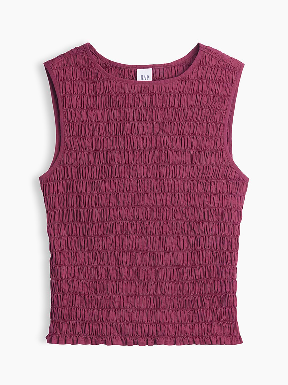 Smocked Sleeveless Boatneck Top