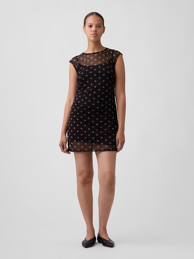 Image 1 of 4, Smooth mesh outer with interior jersey lining., Cap sleeves., Round neckline., Ruching at sides., Select styles have allover print., Product #1185225
