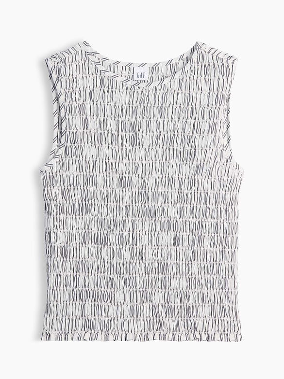 Smocked Sleeveless Boatneck Top