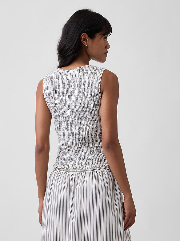 Smocked Sleeveless Boatneck Top