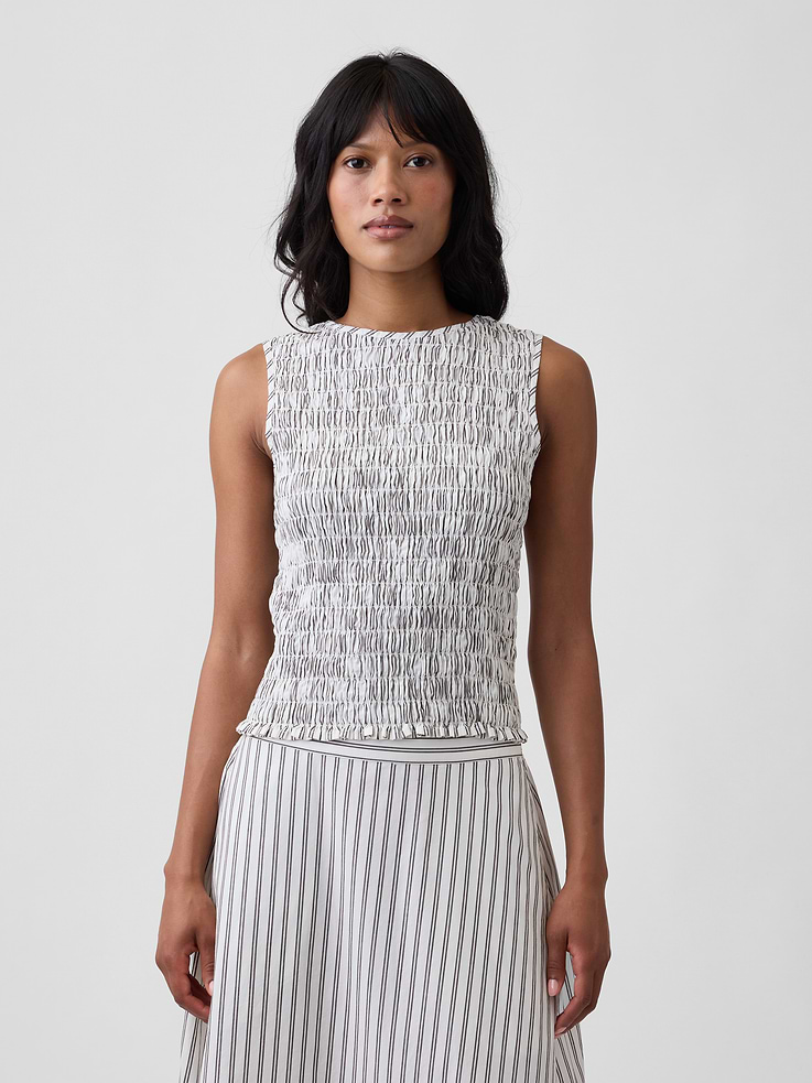 Image number 1 showing, Smocked Sleeveless Boatneck Top