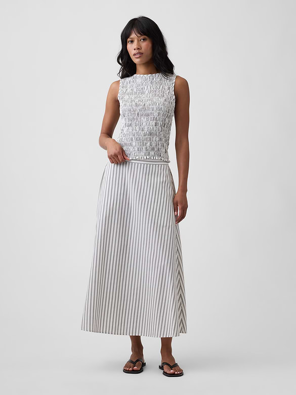 Smocked Sleeveless Boatneck Top