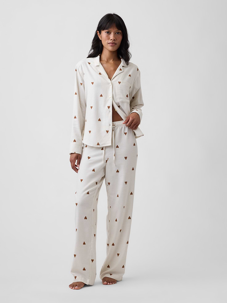 Image 1 of 4, Smooth flannel sleep pants., Drawcord ties at elasticized waist., Select styles have allover print or stripes., Product #1178604