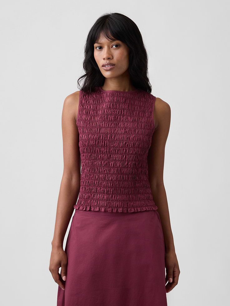 Image number 1 showing, Smocked Sleeveless Boatneck Top