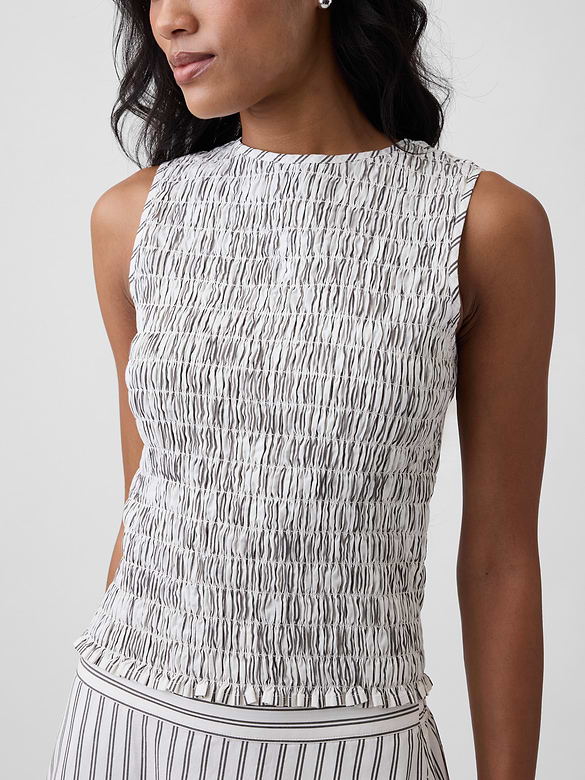 Smocked Sleeveless Boatneck Top
