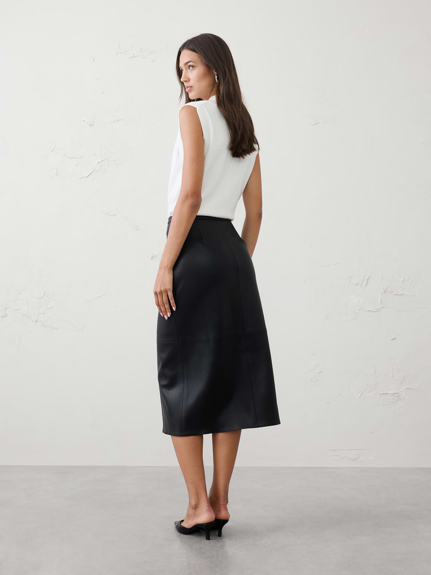 Image number 2 showing, Vegan Leather Seamed Midi Skirt