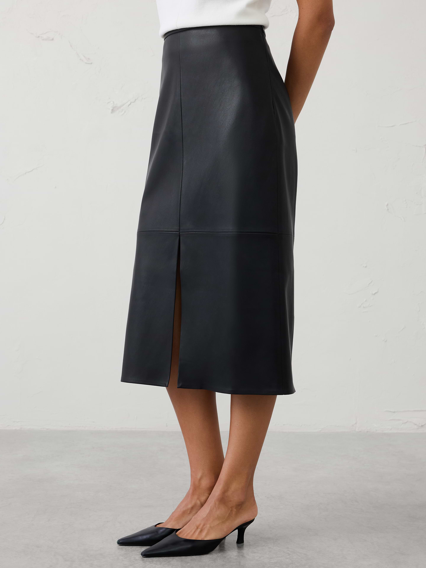 Image number 3 showing, Vegan Leather Seamed Midi Skirt