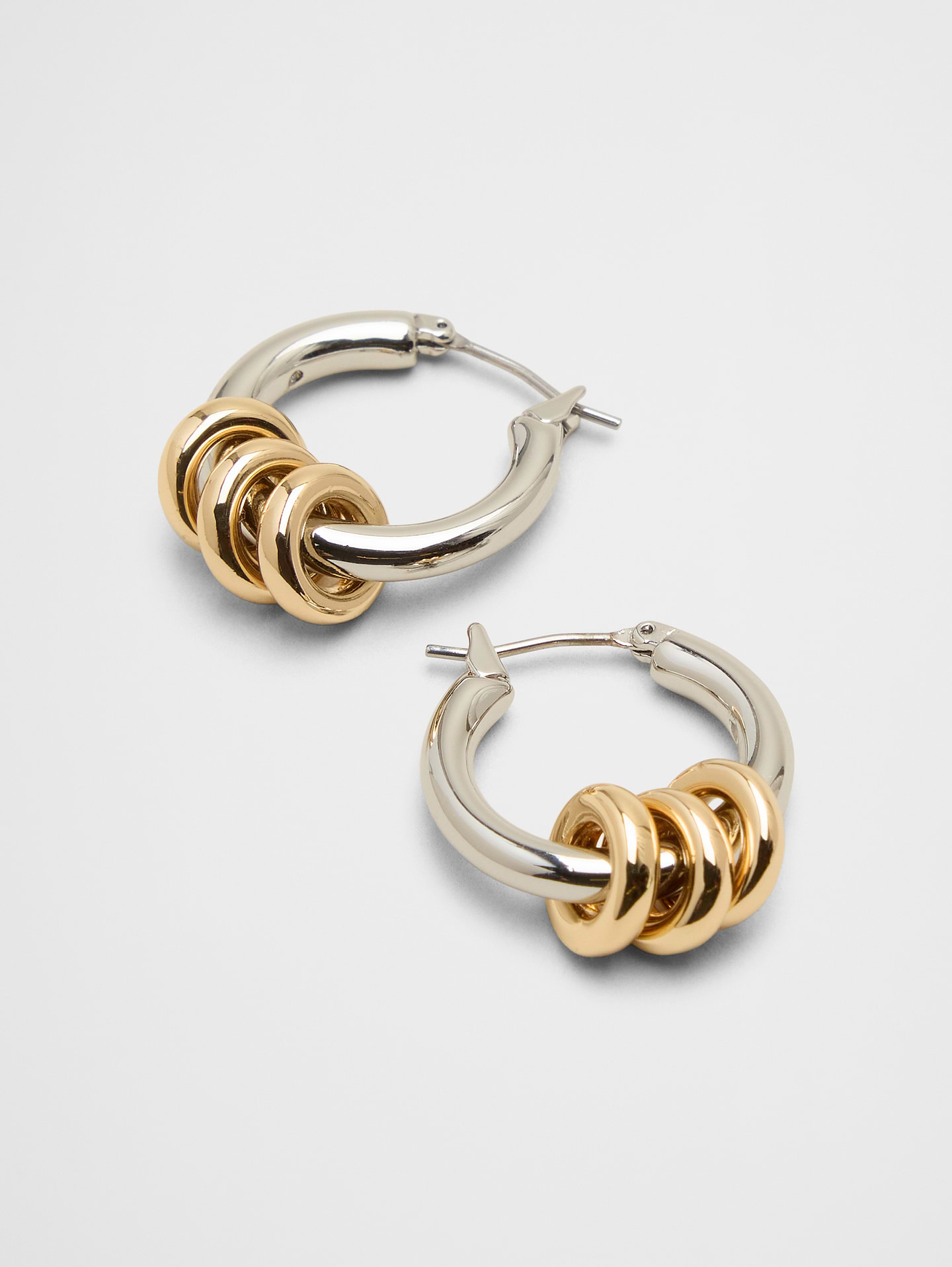 Image number 2 showing, Mixed Metal Triple Ring Hoop Earrings