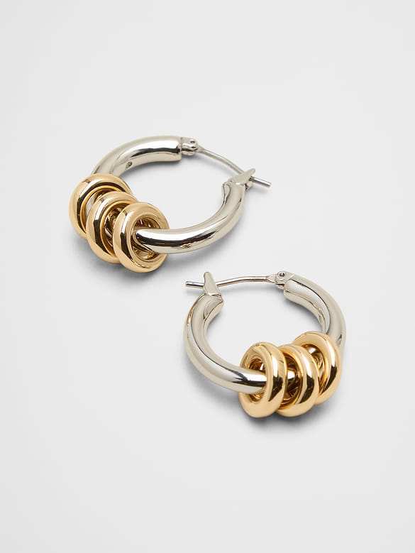 Mixed Metal Triple Ring Hoop Earrings
