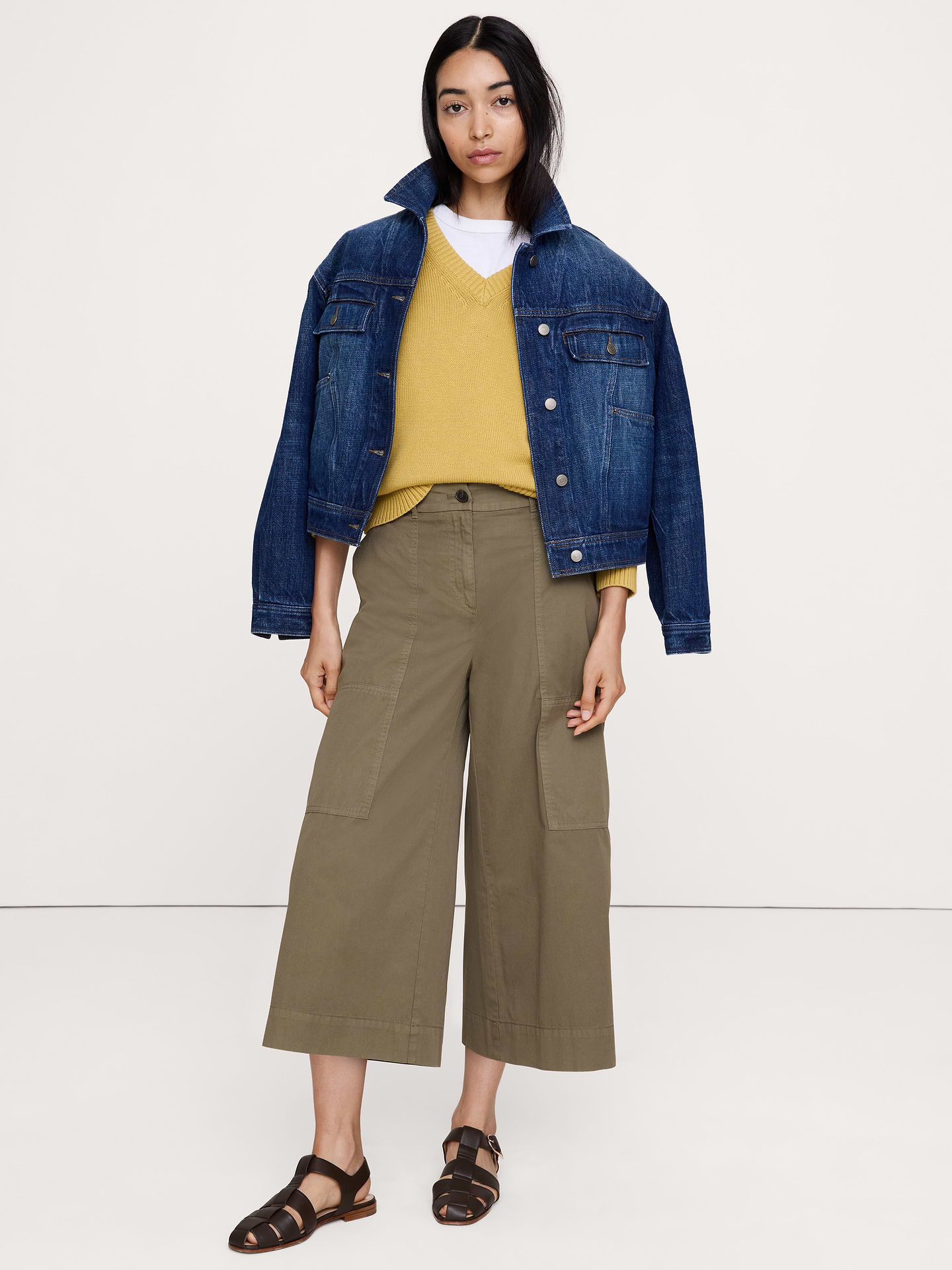 L'image numéro 1 présente Pantalon gaucho en sergé de coton