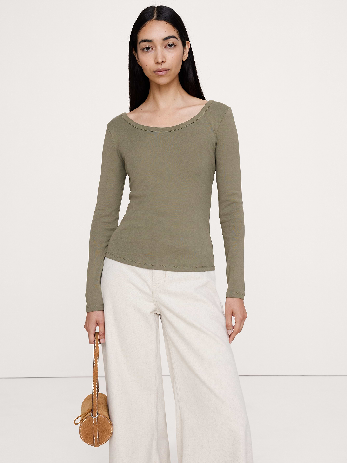 Image number 1 showing, Minimalist Cotton Long-Sleeve Scoop-Neck T-Shirt