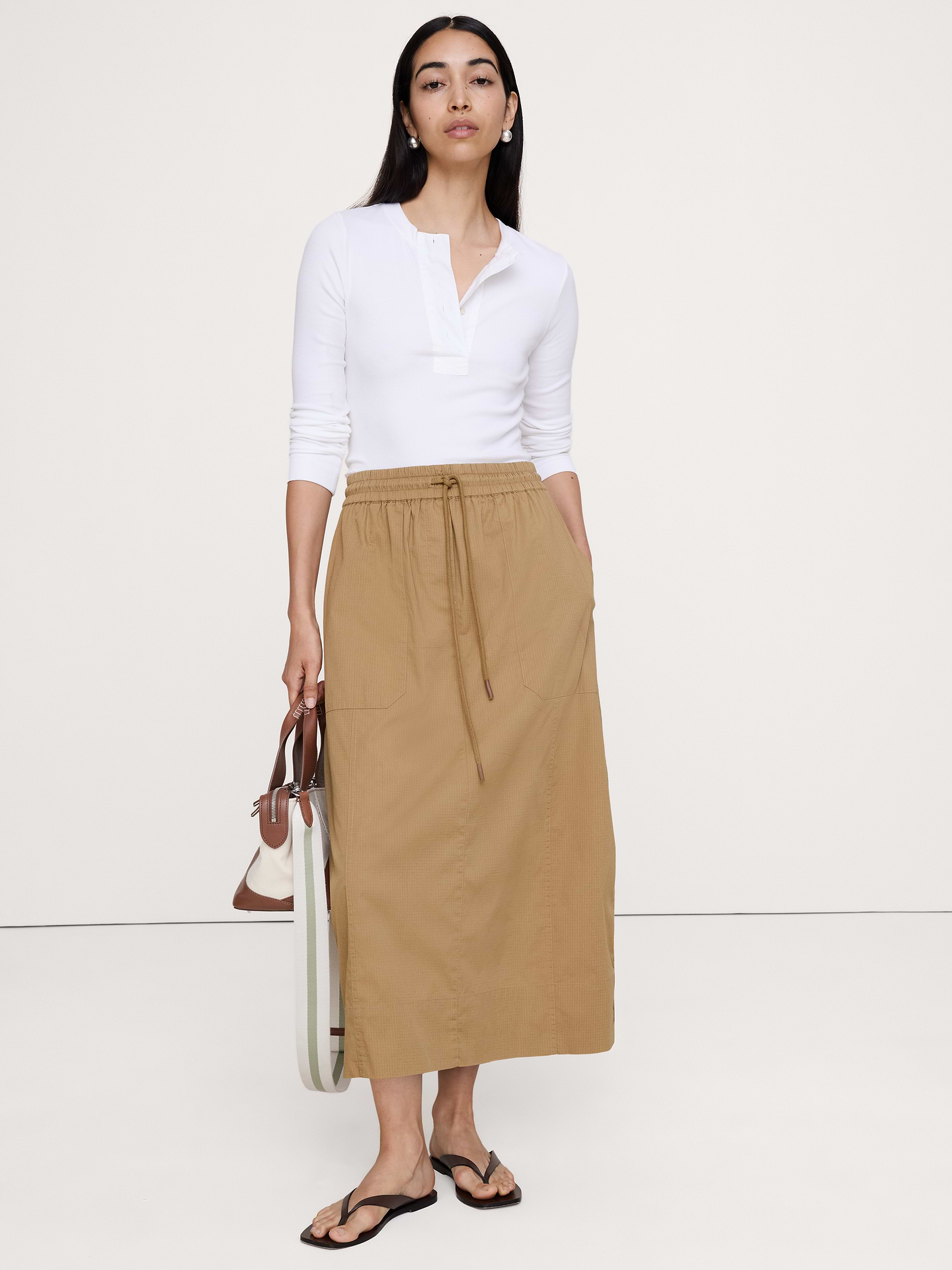 Image number 1 showing, Stretch-Cotton Barrel Midi Skirt