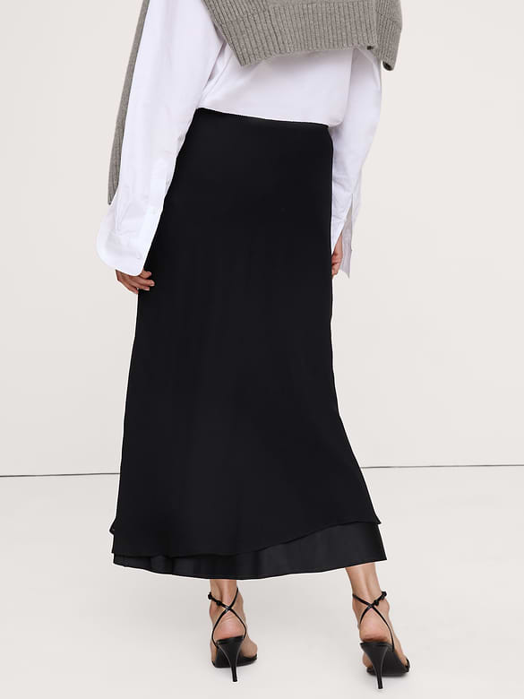 Layered Georgette-Satin Maxi Skirt