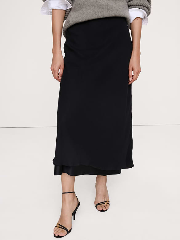 Layered Georgette-Satin Maxi Skirt