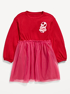 Image 1 of 1, round neckline, long puffy sleeves, embroidered graphic at chest, ruffled seamed waist, tulle overlay on skirt, Product #1181664
