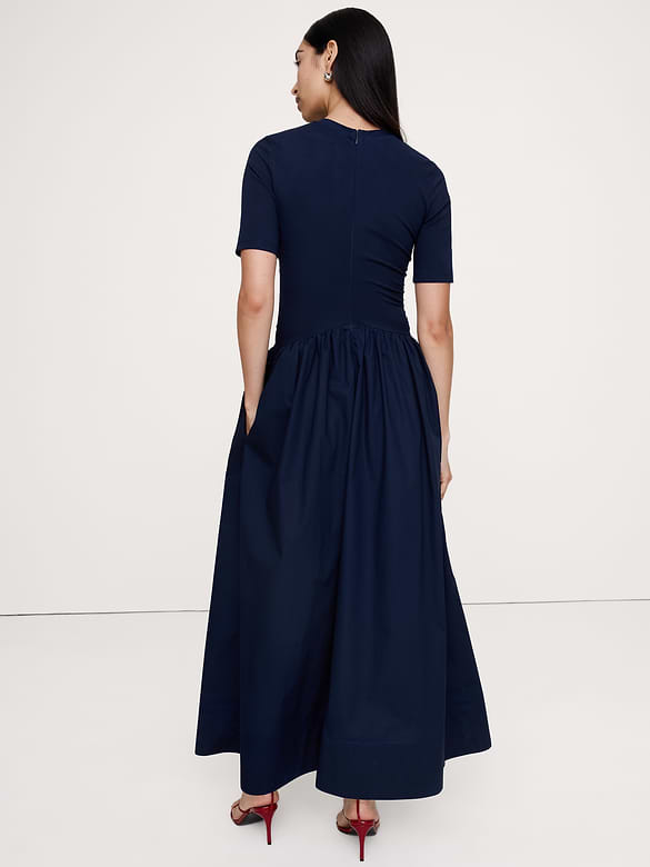 Jersey + Cotton Poplin Maxi Dress