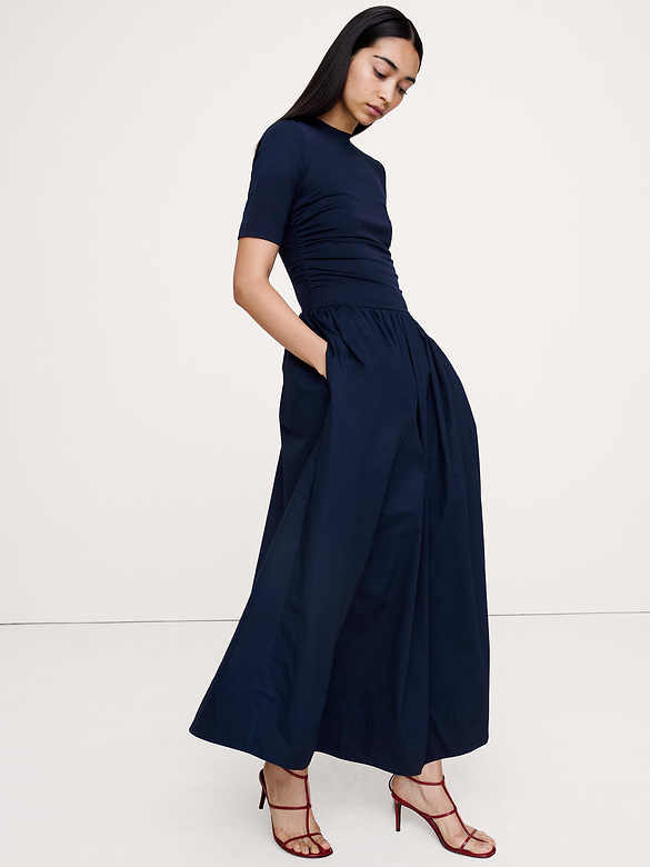 Jersey + Cotton Poplin Maxi Dress