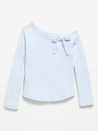 Image 2 of 4, Long-Sleeve Ribbed Off-Shoulder Bow Top for Girls