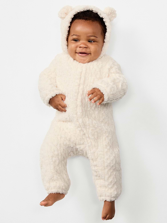 Long-Sleeve Critter Sherpa Hooded One-Piece for Baby