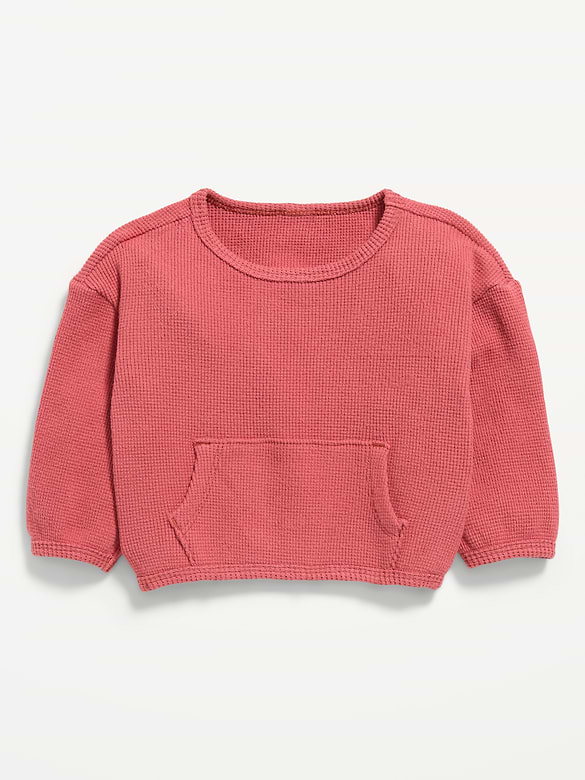 Long-Sleeve Waffle-Knit Pocket Sweatshirt for Baby