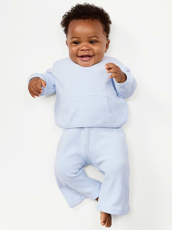 Long-Sleeve Waffle-Knit Pocket Sweatshirt for Baby