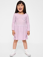 Image number 1 showing, Long-Sleeve Ribbed Heart Pocket Dress for Toddler Girls