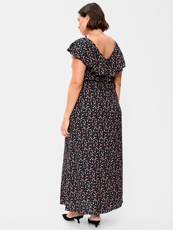 Flutter-Sleeve Crepe Maxi Dress