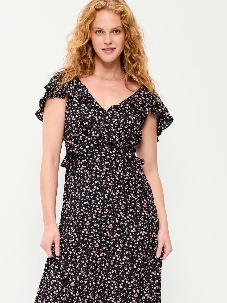 Image number 3 showing, Flutter-Sleeve Crepe Maxi Dress