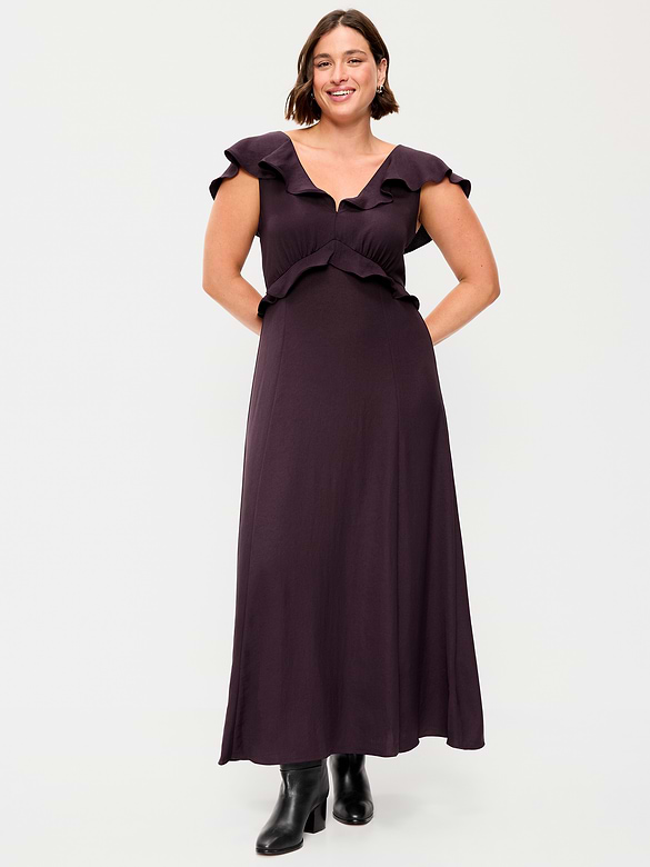 Flutter-Sleeve Crepe Maxi Dress