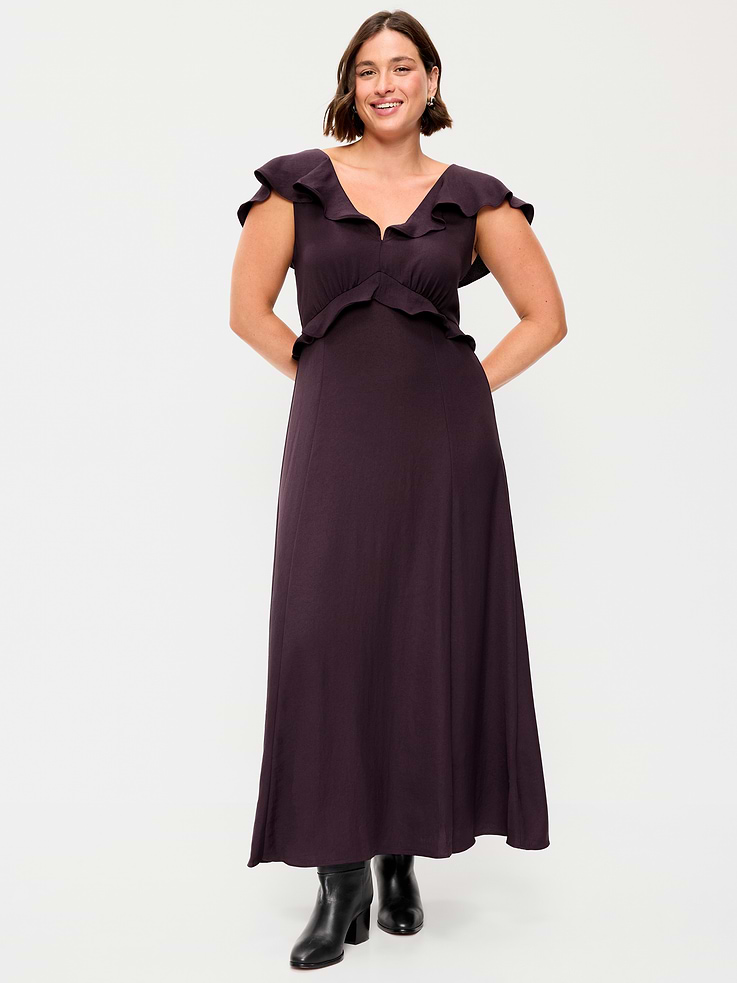 Image number 7 showing, Flutter-Sleeve Crepe Maxi Dress