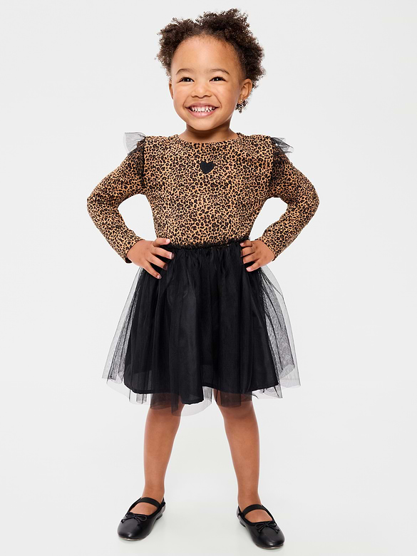 Long-Sleeve Fit and Flare Tutu Dress for Toddler Girls