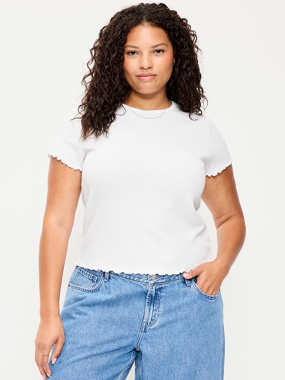 Fitted Waffle-Knit Cropped T-Shirt