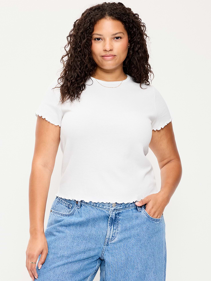 Image number 8 showing, Fitted Waffle-Knit Cropped T-Shirt