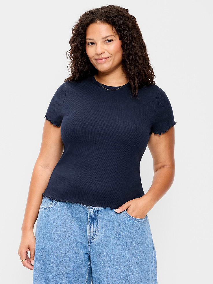 Image number 8 showing, Fitted Waffle-Knit Cropped T-Shirt