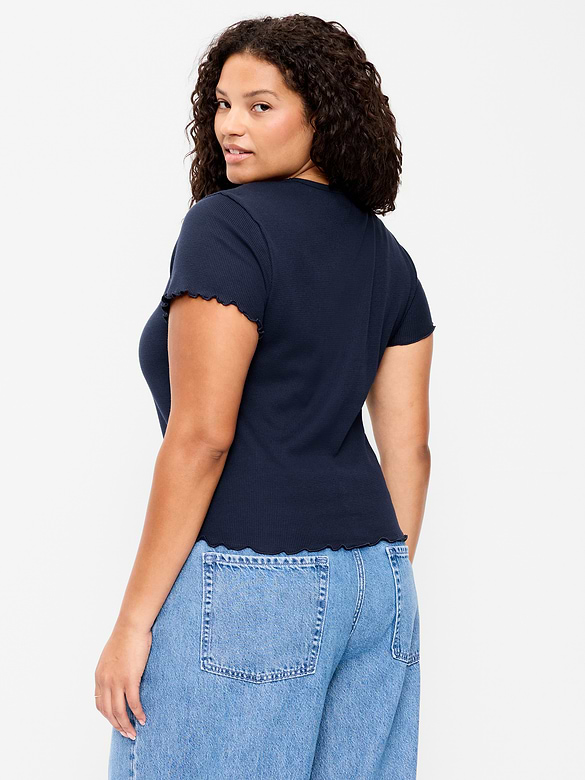 Fitted Waffle-Knit Cropped T-Shirt