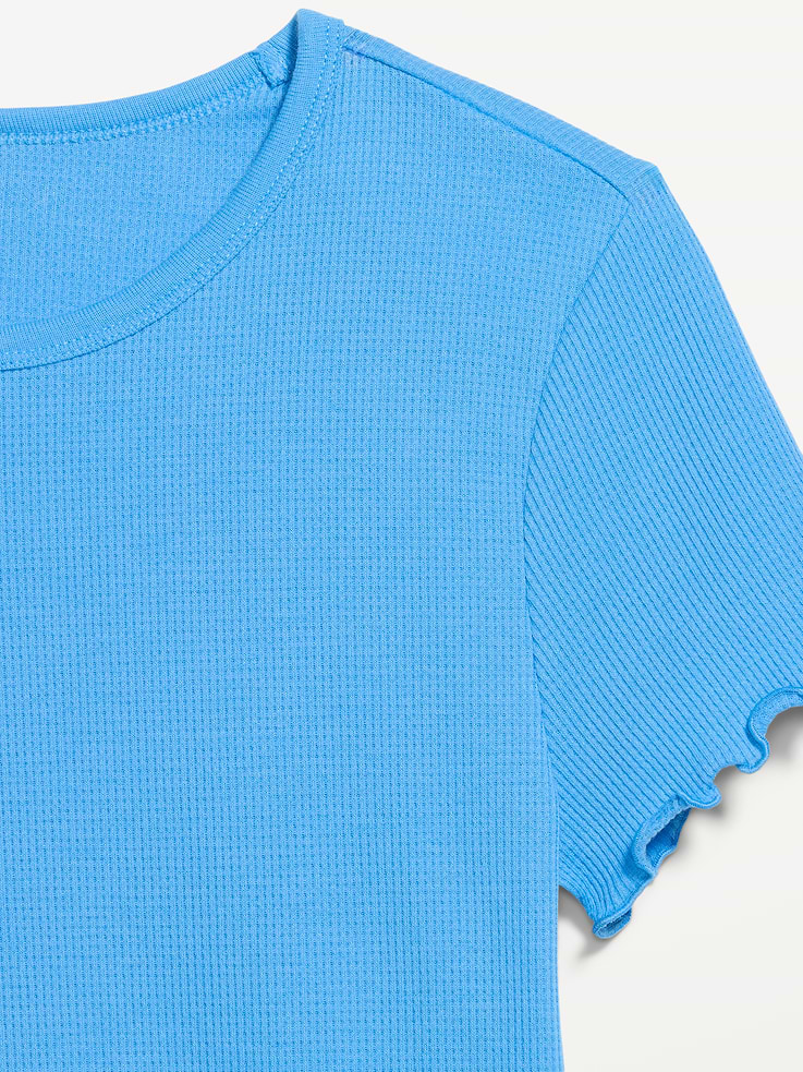 Image 4 of 7, Fitted Waffle-Knit Cropped T-Shirt