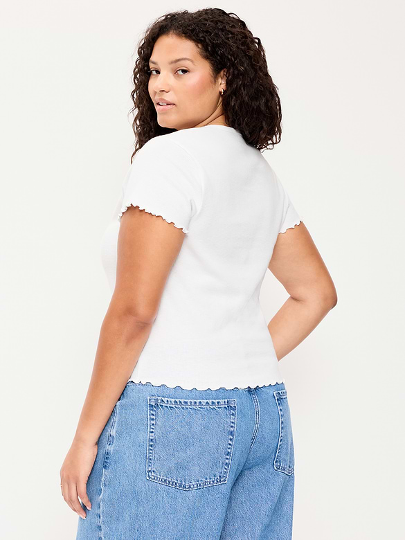 Fitted Waffle-Knit Cropped T-Shirt