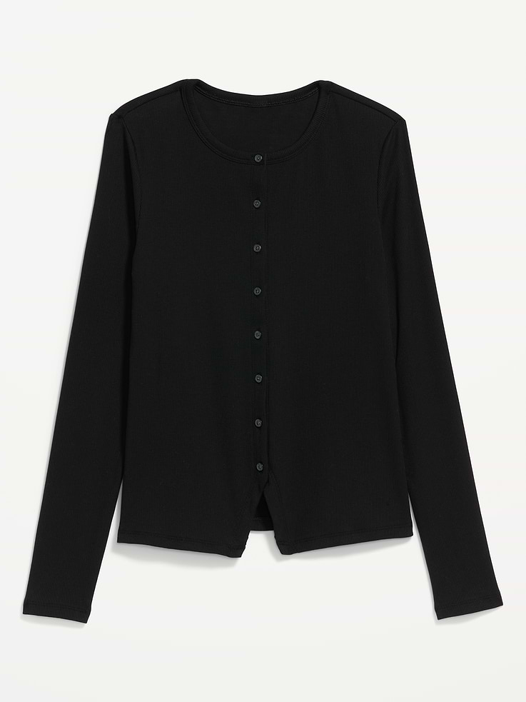 Image 4 of 8, Snug Long-Sleeve Button-Front Ribbed Top