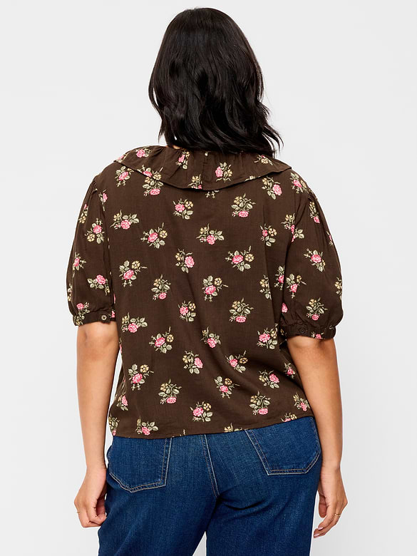 Ruffle Collar Tie-Front Top