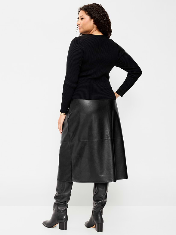 Faux-Leather Pencil Midi Skirt