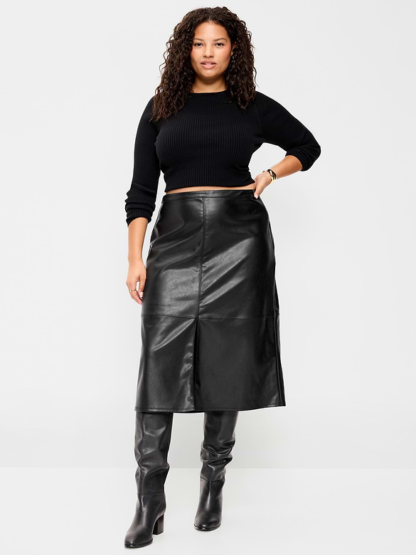 Faux-Leather Pencil Midi Skirt