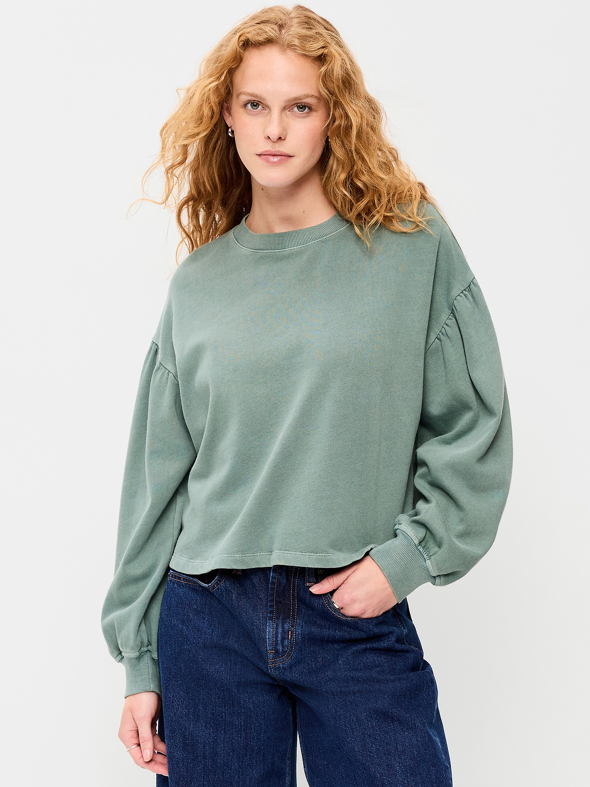 SoComfy Oversized Puff-Sleeve Cropped Sweatshirt | Old Navy