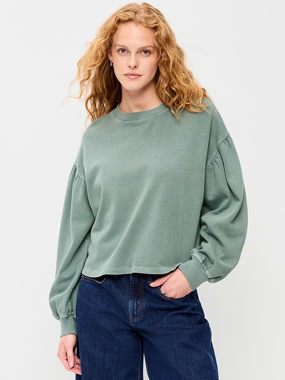 SoComfy Oversized Puff-Sleeve Cropped Sweatshirt