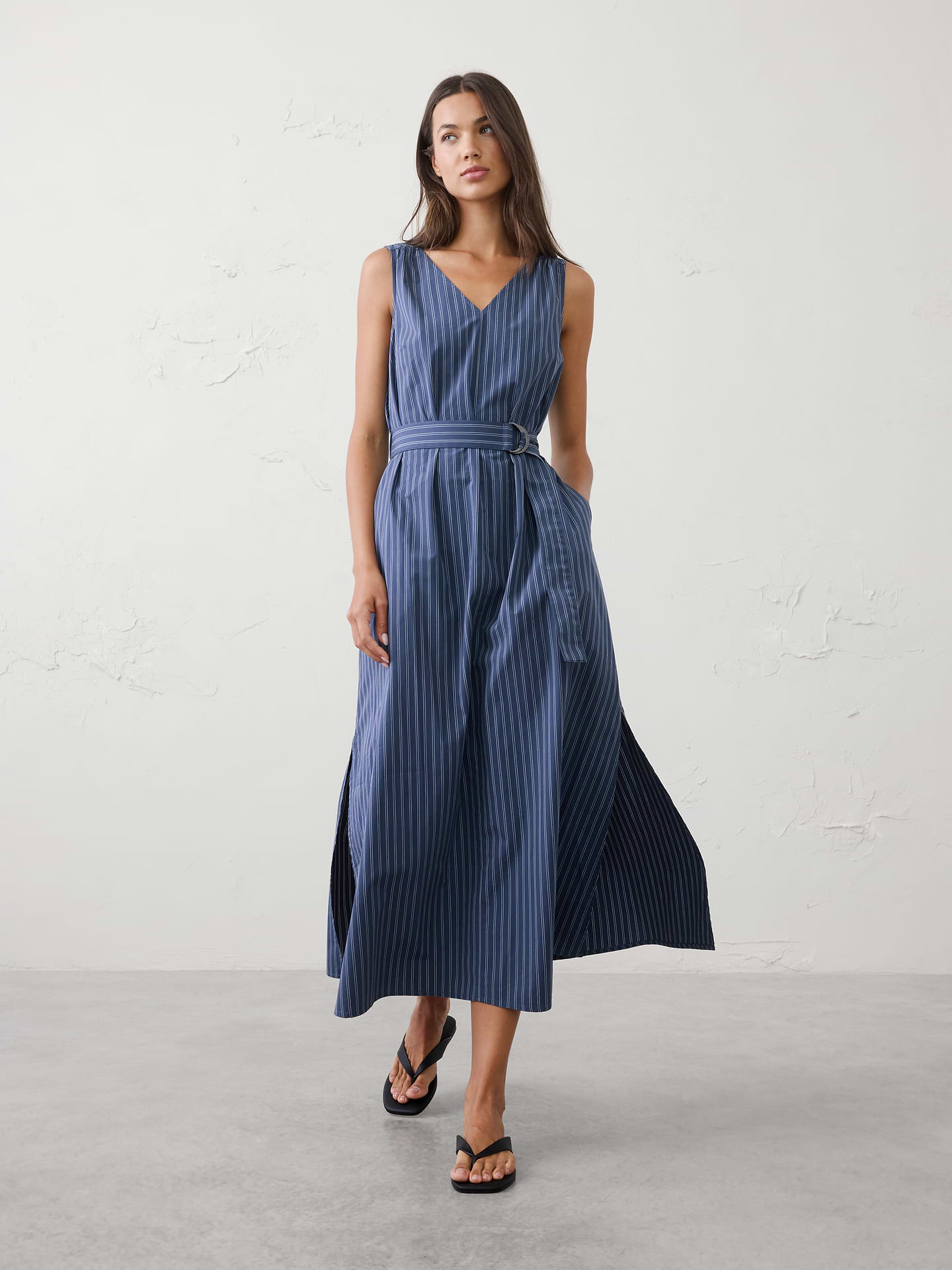 Image number 1 showing, Poplin Belted Maxi Dress