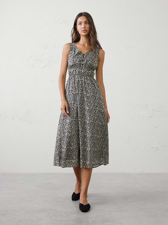 Elastic Detail Midi Dress