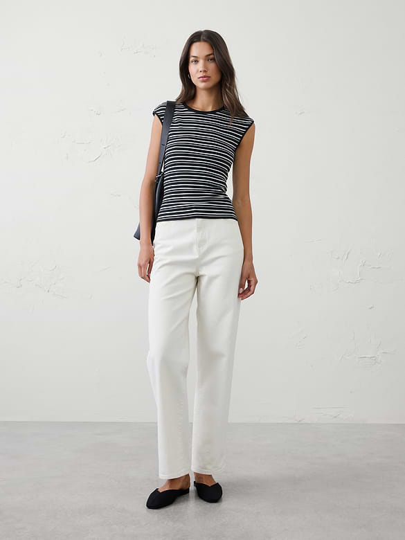 Ribbed Cap-Sleeve T-Shirt