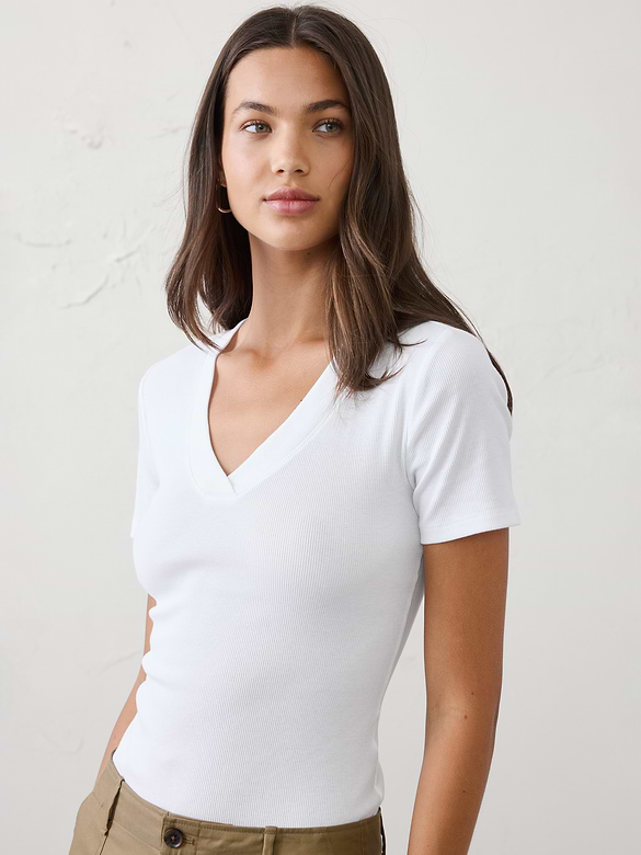 Ribbed V-Neck T-Shirt