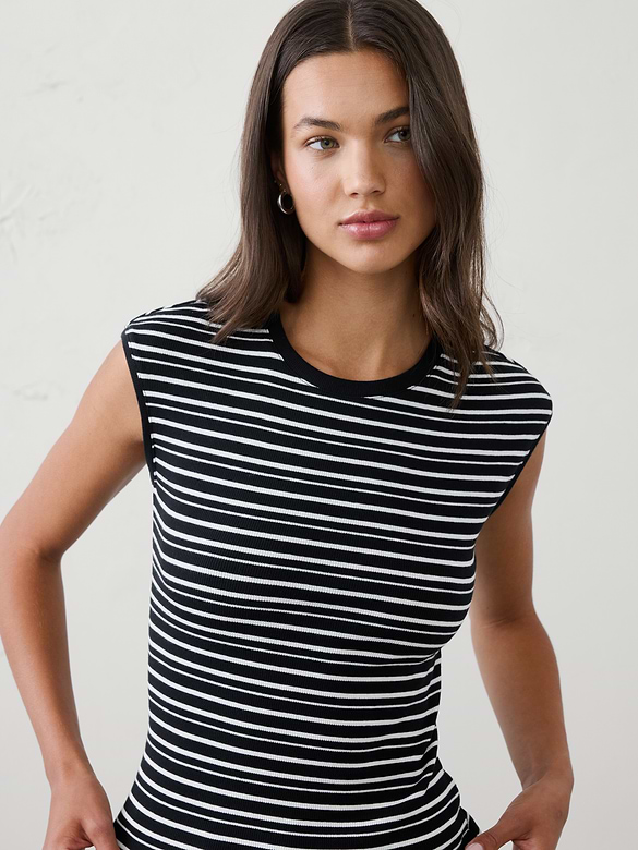 Ribbed Cap-Sleeve T-Shirt
